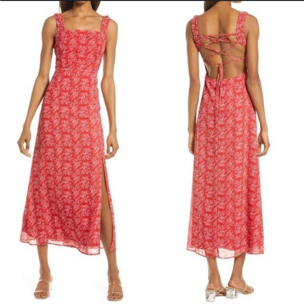 Chic Red Floral Backless Women's Dress